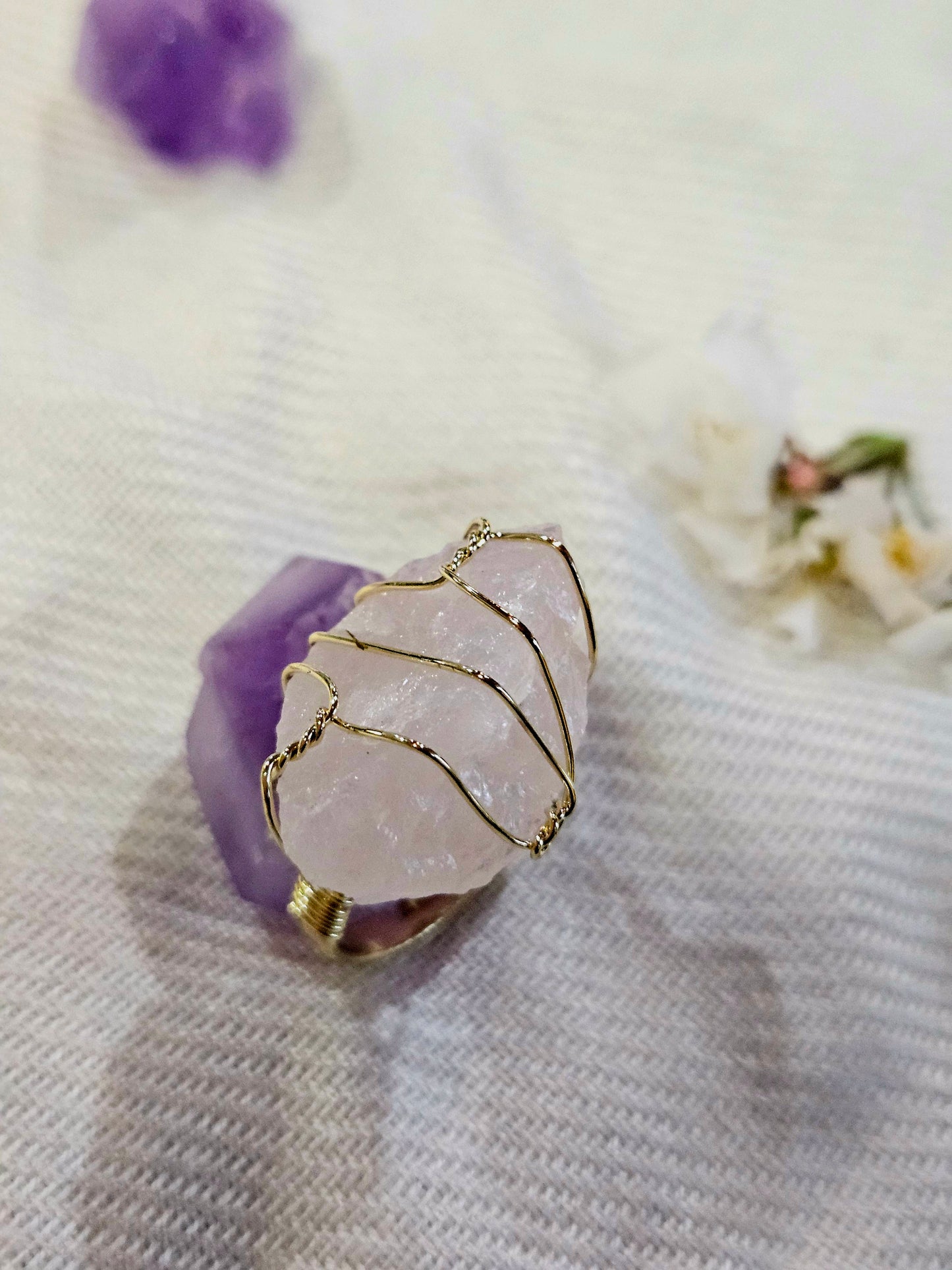 Rose Quartz Wire-Wrapped Ring – Love, Self-Worth & Inner Peace