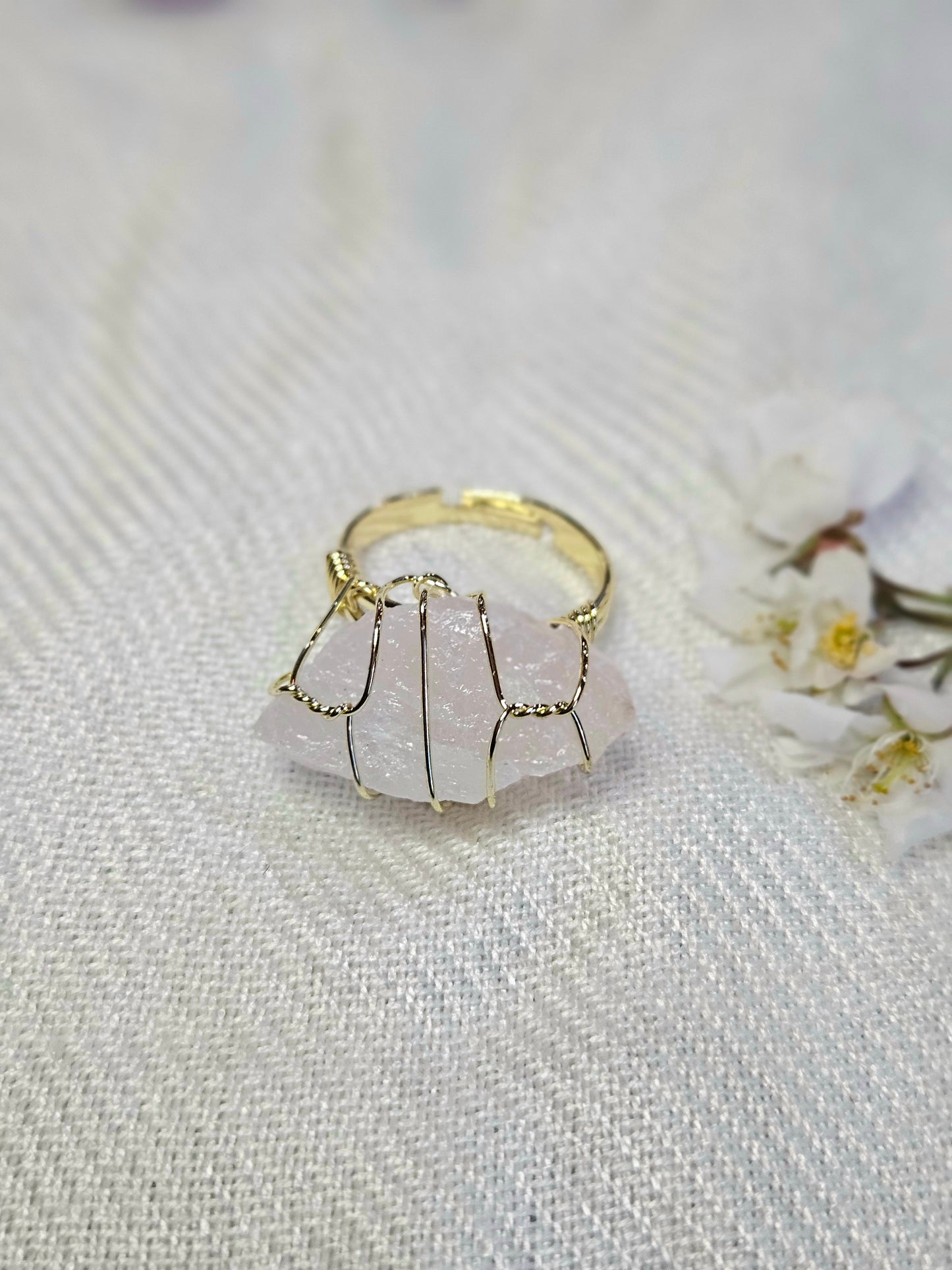 Rose Quartz Wire-Wrapped Ring – Love, Self-Worth & Inner Peace